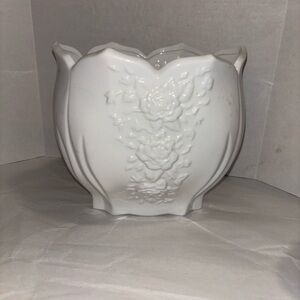 Biossance White Floral Embossed Accent Vase